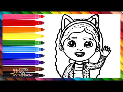 Preview of Draw and Color Gabby from Gabby’s Dollhouse 👧🏽🪆🏠🐱 Drawings for Kids