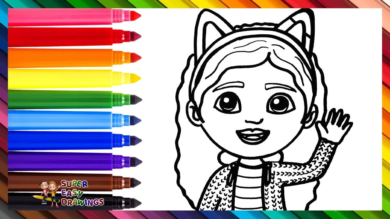 Preview of Draw and Color Gabby from Gabbyβs Dollhouse π§π½πͺπ π± Drawings for Kids