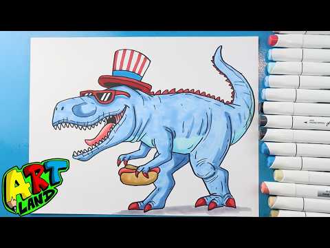 Preview of How to Draw a Fourth of July Dinosaur