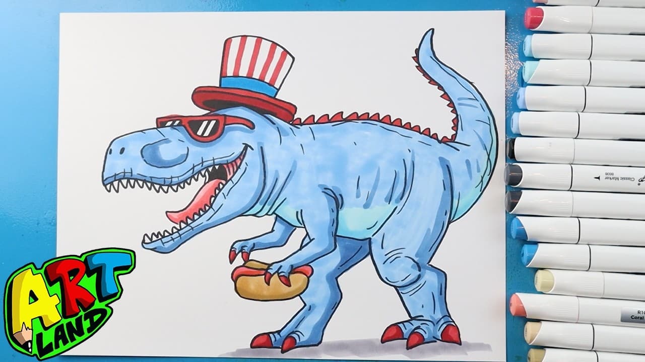 Preview of How to Draw a Fourth of July Dinosaur