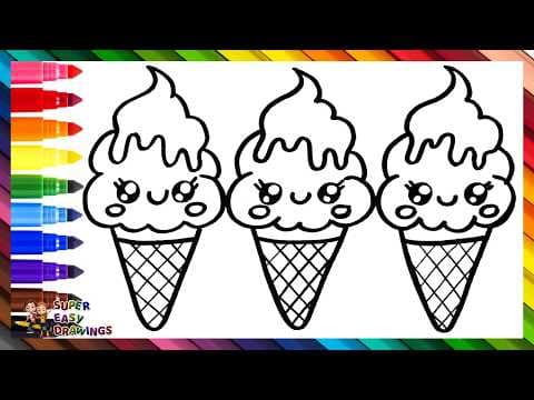 Preview of Draw And Color 3 Cute Ice Creams π¦π¦π¦π Drawings For Kids