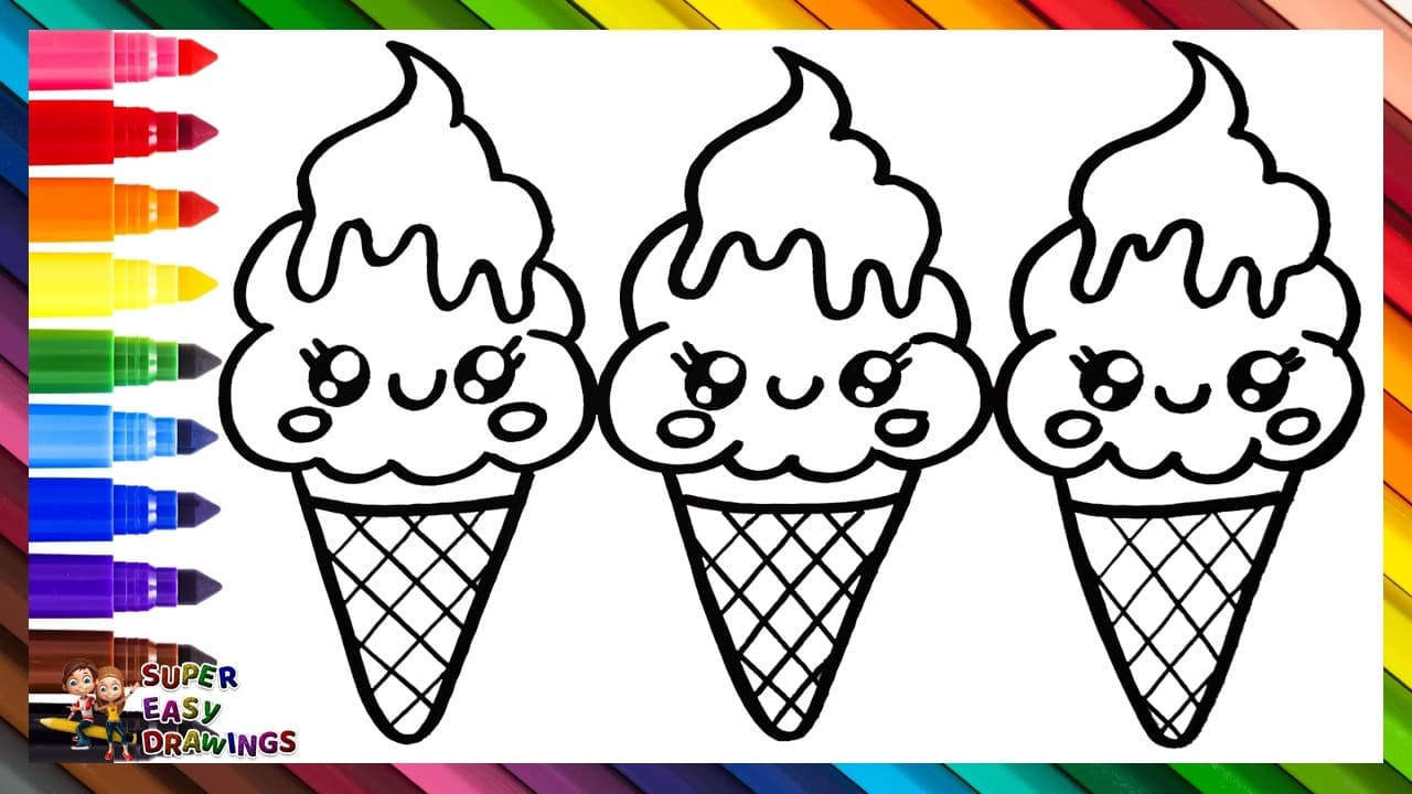 Preview of Draw And Color 3 Cute Ice Creams π¦π¦π¦π Drawings For Kids