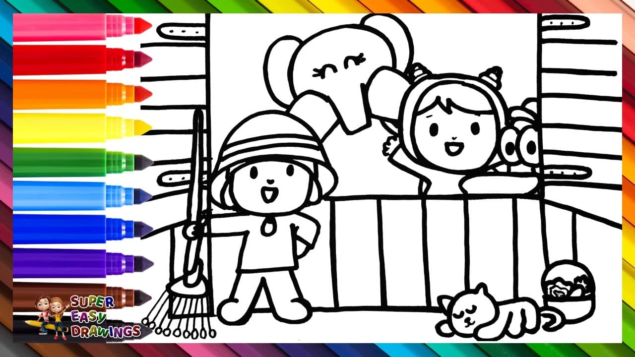 Preview of Draw and Color Pocoyo and His Friends on the Farm πΆππ§π¦π±π Drawings for Kids