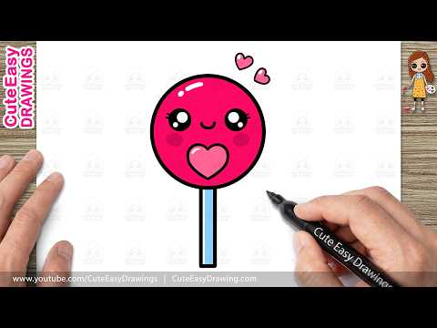 Preview of How to Draw a Cute Red Lollipop | Easy Kawaii Candy Drawing for Kids and Toddlers!