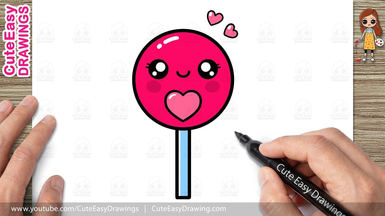 Preview of How to Draw a Cute Red Lollipop | Easy Kawaii Candy Drawing for Kids and Toddlers!