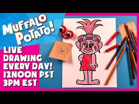 Preview of How To Draw QUEEN POPPY TROLL! #withme MUFFALO POTATO
