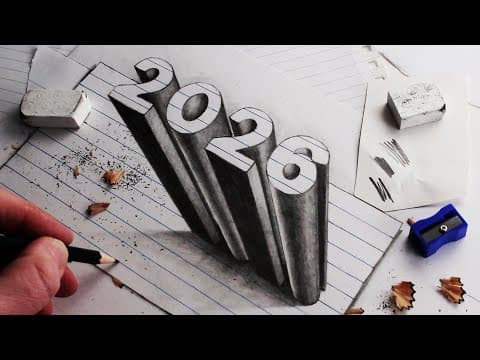 Preview of How to Draw 2026 Numbers 3D trick Art on Line Paper