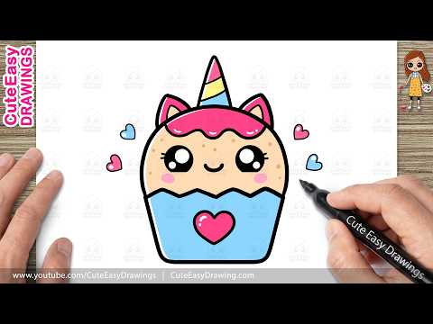 Preview of How to Draw a Cute Unicorn Cupcake | Easy Kawaii Cake Drawing for Kids & Toddlers!