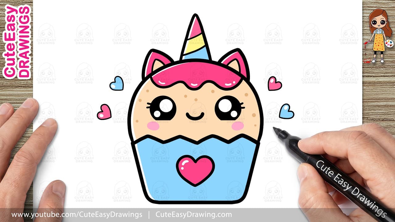 Preview of How to Draw a Cute Unicorn Cupcake | Easy Kawaii Cake Drawing for Kids & Toddlers!
