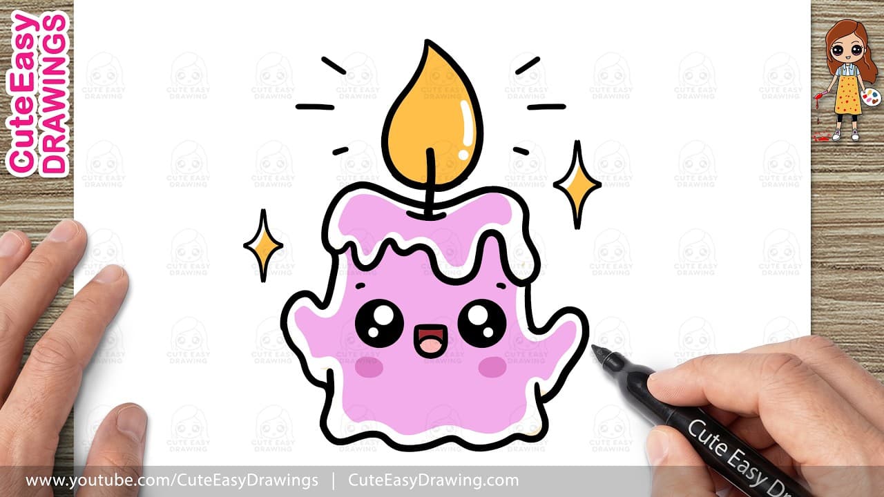 Preview of How to Draw a Cute Ghost Candle Easy Step by Step | Kawaii Halloween Drawing for Kids and Toddlers!