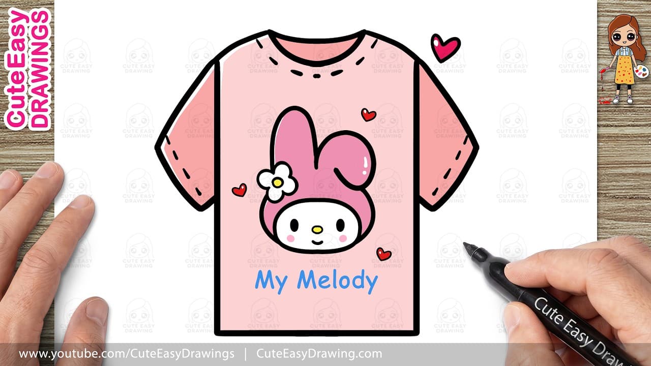 Preview of How to Draw a Cute My Melody T-Shirt Easy Step by Step | Kawaii T-Shirt Drawing Tutorial