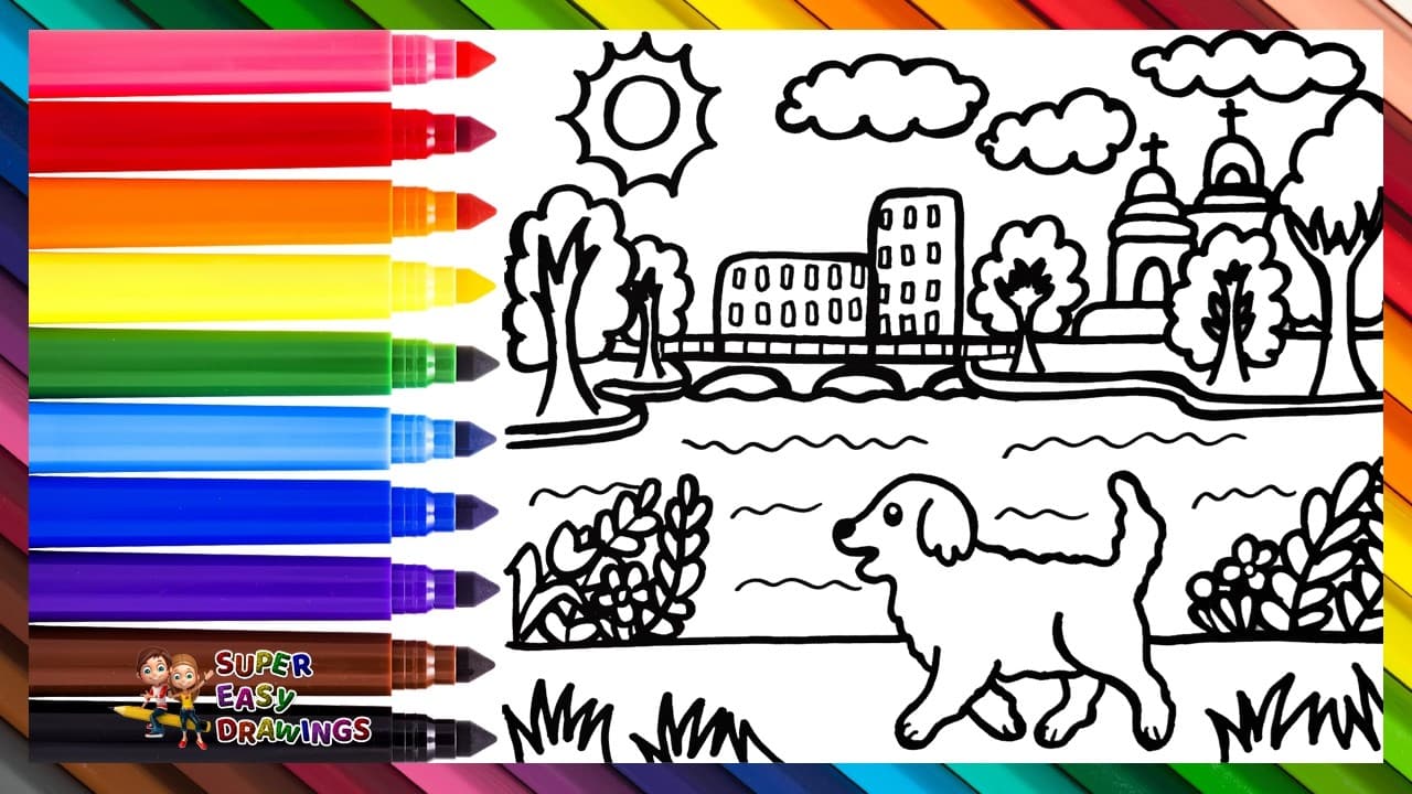 Preview of Draw And Color A City Landscape With A Puppy ποΈπΆπΌπ³π πβ
π Drawings For Kids