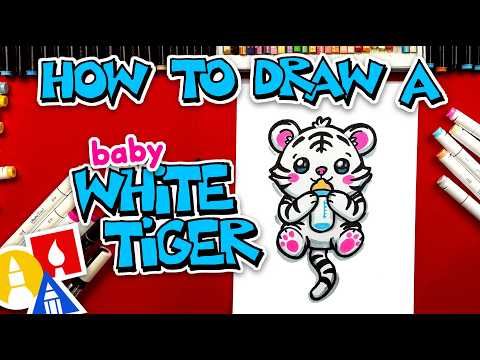 Preview of How To Draw A Baby White Tiger Drinking A Bottle