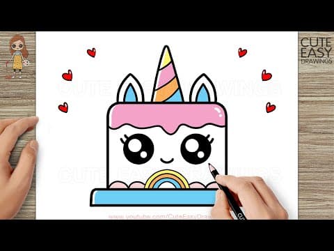 Preview of How to Draw a Simple Cute Unicorn Cake, Easy Draw and Color Step by Step 2
