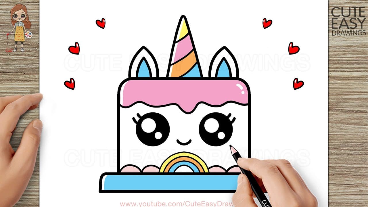 Preview of How to Draw a Simple Cute Unicorn Cake, Easy Draw and Color Step by Step 2