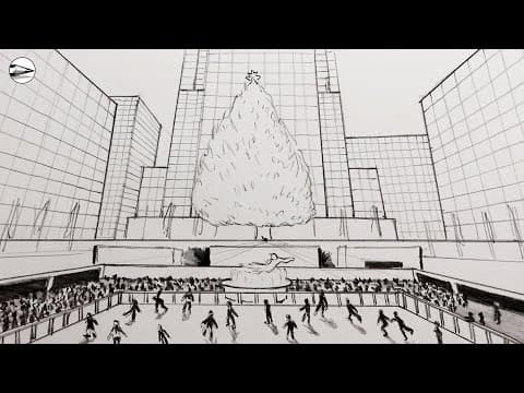 Preview of How to Draw NY City Buildings in Perspective with Ice Rink and Christmas Tree