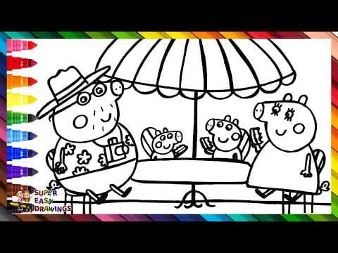 Preview of Draw and Color Peppa Pig and Her Family on Vacation in Italy 🐷🐷🐷🐷🍕🇮🇹🌈 Drawings for Kids