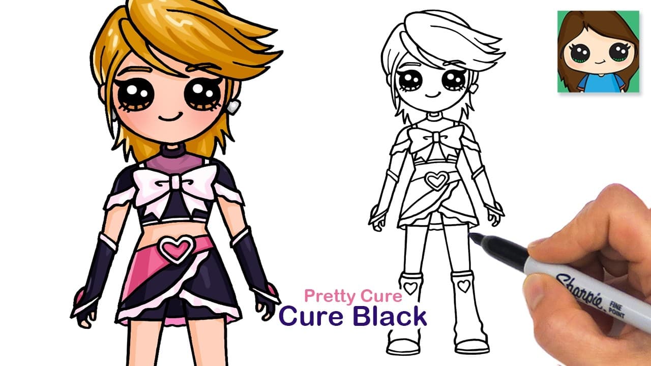 Preview of How to Draw Cure Black Nagisa Misumi | Pretty Cute Anime Girl