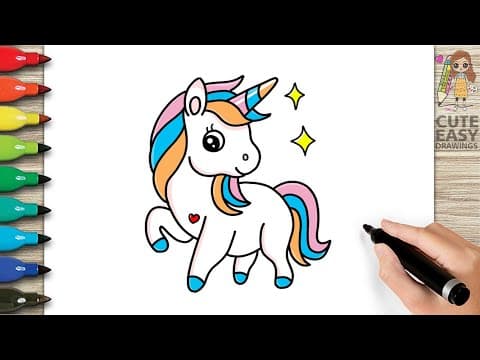 Preview of How to Draw Cute Unicorn Easy for Kids & Beginners 🦄 Simple Magical Unicorn Drawing