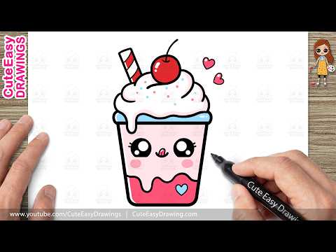 Preview of How to Draw a Cute Kawaii Milkshake, Cherry on Top | Easy Drink Drawing for Kids & Toddlers!