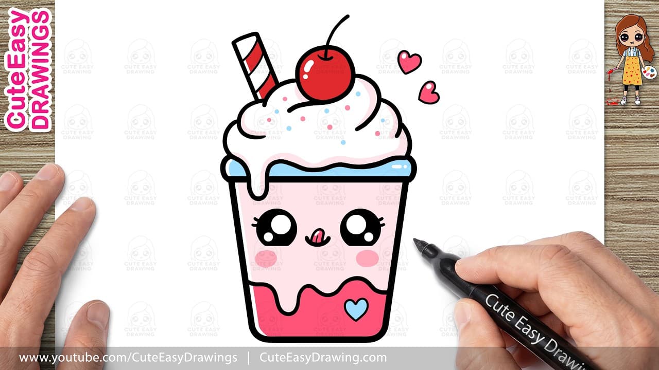 Preview of How to Draw a Cute Kawaii Milkshake, Cherry on Top | Easy Drink Drawing for Kids & Toddlers!