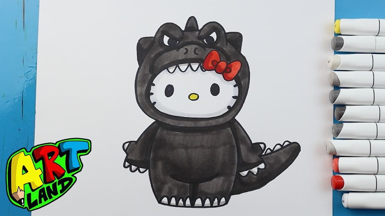 Preview of How to Draw Godzilla Hello Kitty Crossover