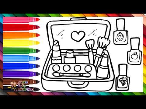 Preview of Draw and Color a Makeup Bag with Accessories 💅💄💋👁️🖌️🌈 Drawings for Kids