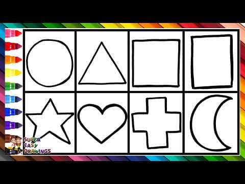 Preview of Draw and Color 12 Rainbow Geometric Shapes 🔺🟠⭐🟩🔷💜➕♦️🌙🌈 Drawings for Kids