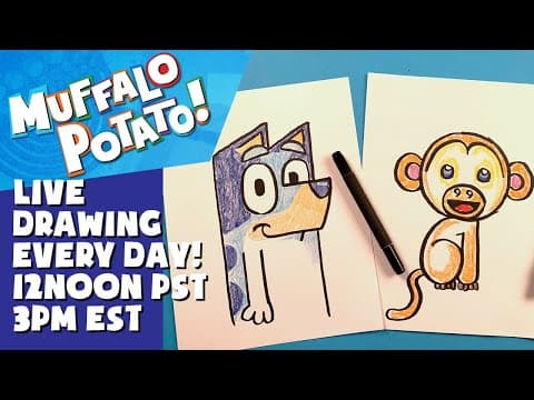 Preview of How To Draw Bluey and Monkey! #withme MUFFALO POTATO
