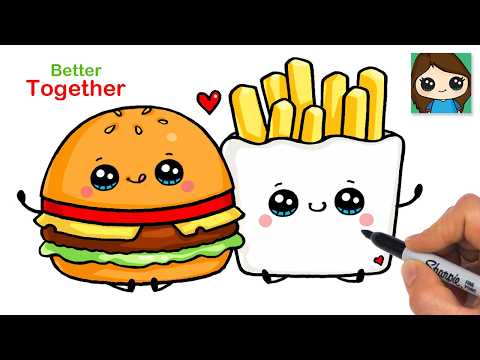 Preview of How to Draw a Hamburger and Fries ππ Hallmark Better Together Cute Food