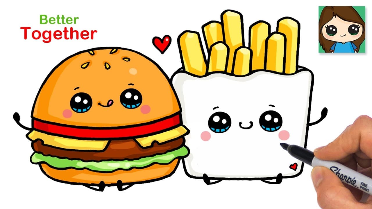 Preview of How to Draw a Hamburger and Fries ππ Hallmark Better Together Cute Food