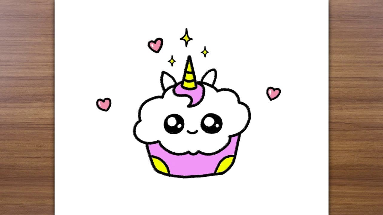 Preview of How to Draw Cute Unicorn Cup Cake, Easy Drawings