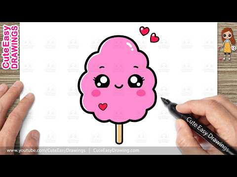 Preview of How to Draw a Cute Cotton Candy Easy Step by Step | Kawaii Cotton Candy Drawing for Kids & Toddlers!