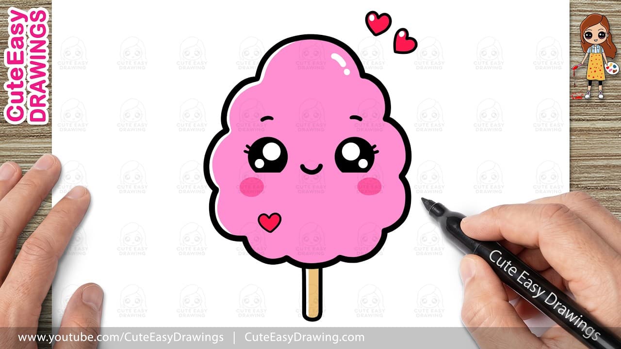 Preview of How to Draw a Cute Cotton Candy Easy Step by Step | Kawaii Cotton Candy Drawing for Kids & Toddlers!