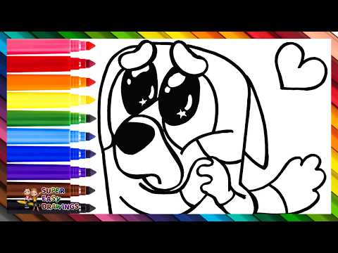 Preview of Draw And Color Bluey Making A “PLEASE” Face 🐶🥹🙏💙 Drawings For Kids