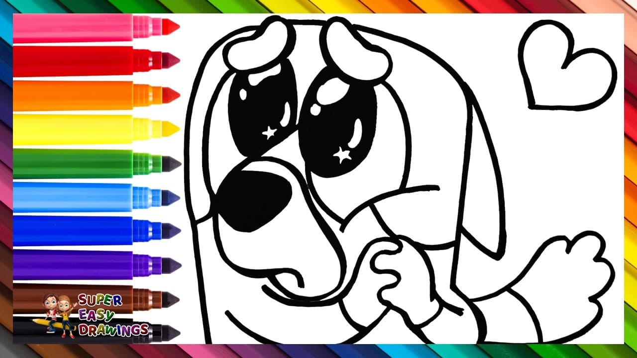 Preview of Draw And Color Bluey Making A “PLEASE” Face 🐶🥹🙏💙 Drawings For Kids