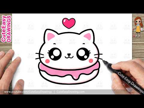 Preview of How to Draw a Cute Cat Macaron Step-by-Step | Kawaii Macaron Drawing for Kids and Toddlers!