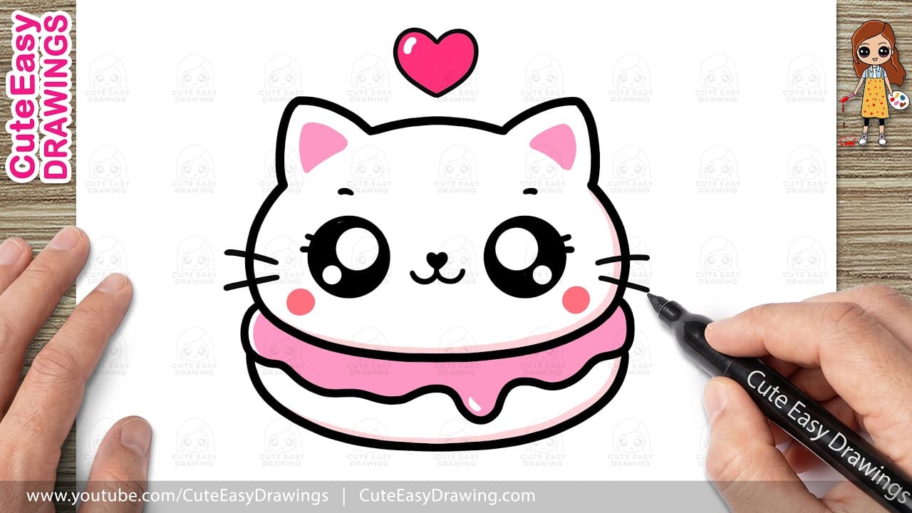 Preview of How to Draw a Cute Cat Macaron Step-by-Step | Kawaii Macaron Drawing for Kids and Toddlers!
