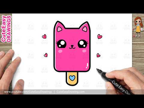 Preview of How to Draw a Cute Kitty Cat Ice Cream | Easy Step-by-Step Drawing for Kids and Toddlers!