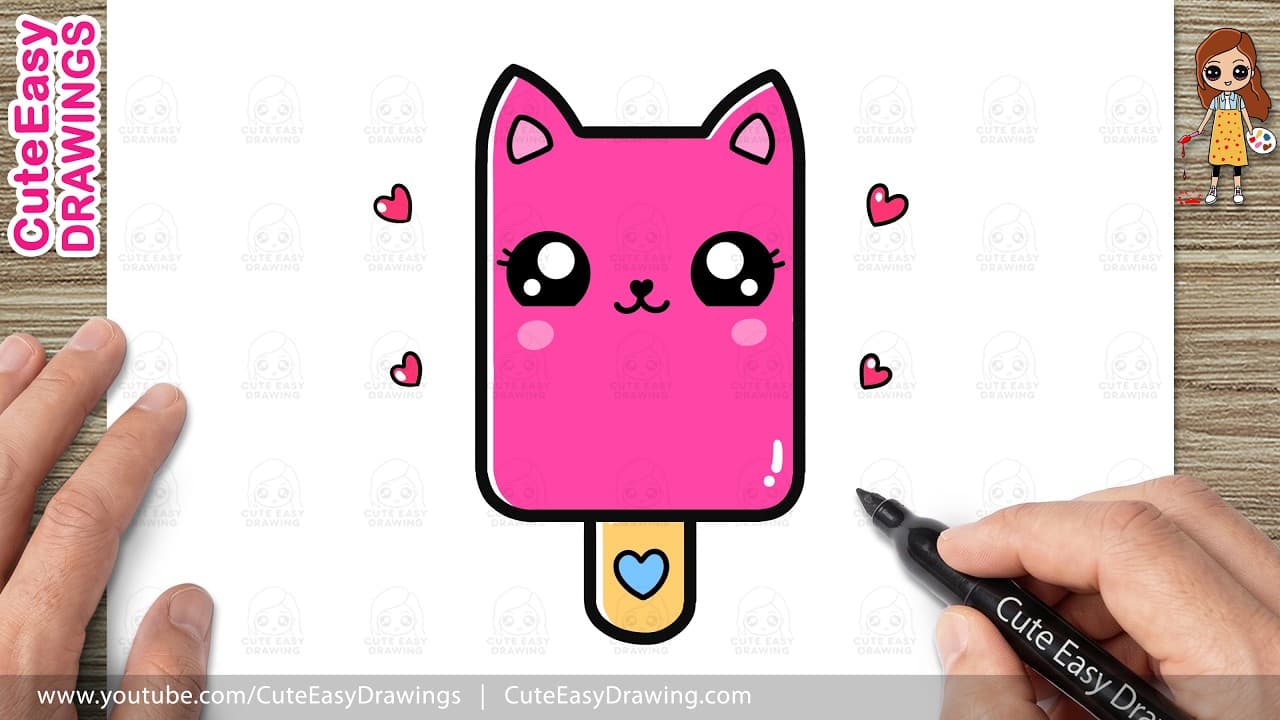 Preview of How to Draw a Cute Kitty Cat Ice Cream | Easy Step-by-Step Drawing for Kids and Toddlers!