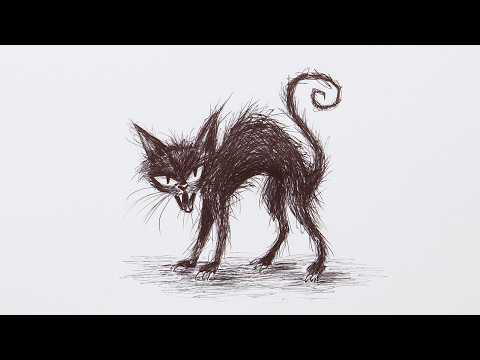 Preview of How to Draw Halloween Black Cat | Step-by-Step Ballpoint Pen Drawing Tutorial!