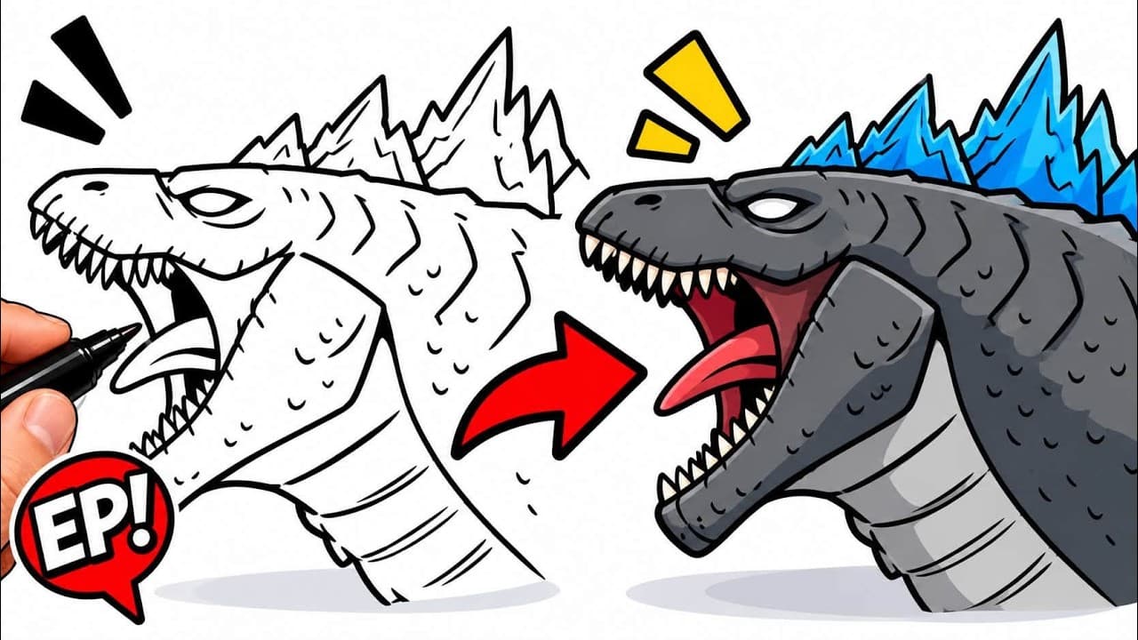 Preview of How to Draw Godzilla Step by Step for Beginners