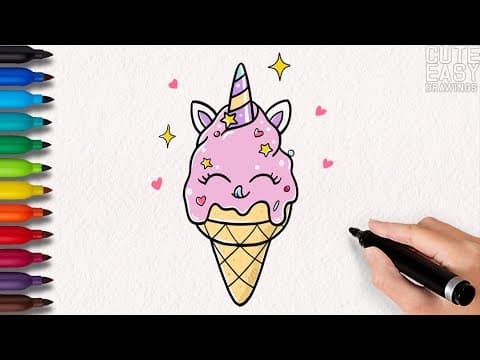 Preview of How to Draw a Cute Unicorn Ice Cream, Cute Easy Drawing
