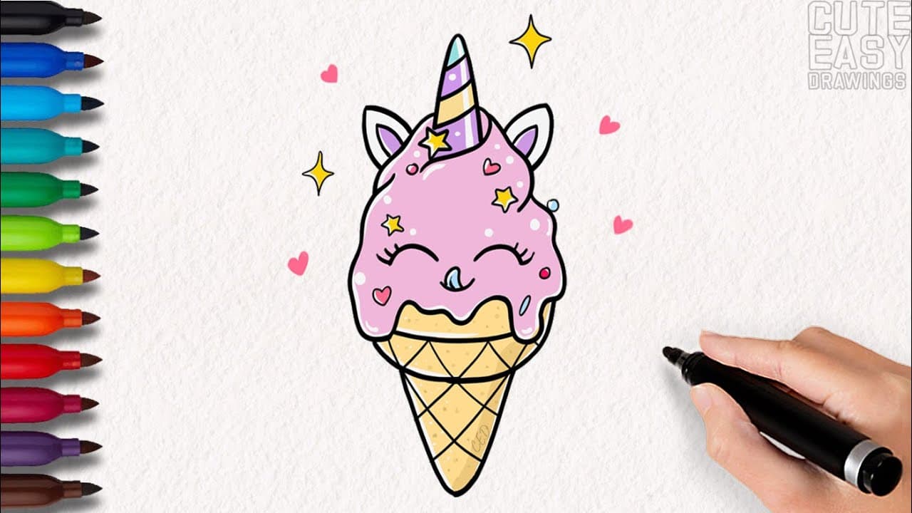 Preview of How to Draw a Cute Unicorn Ice Cream, Cute Easy Drawing
