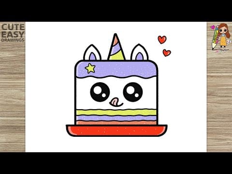 Preview of How to Draw a Simple Cute Unicorn Rainbow Cake Easy