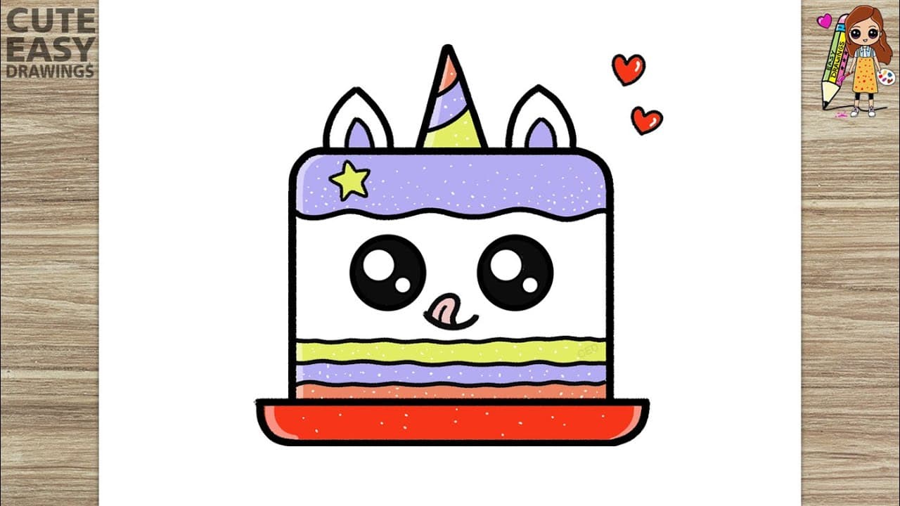 Preview of How to Draw a Simple Cute Unicorn Rainbow Cake Easy
