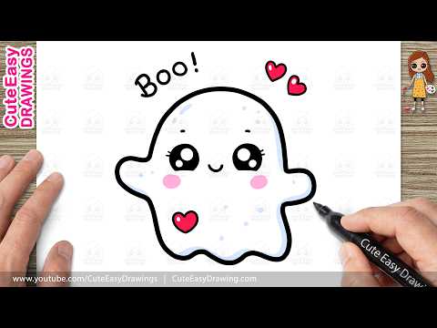 Preview of How to Draw a Cute Ghost Easy Step-by-Step | Kawaii Halloween Ghost Drawing for Kids and Toddlers!