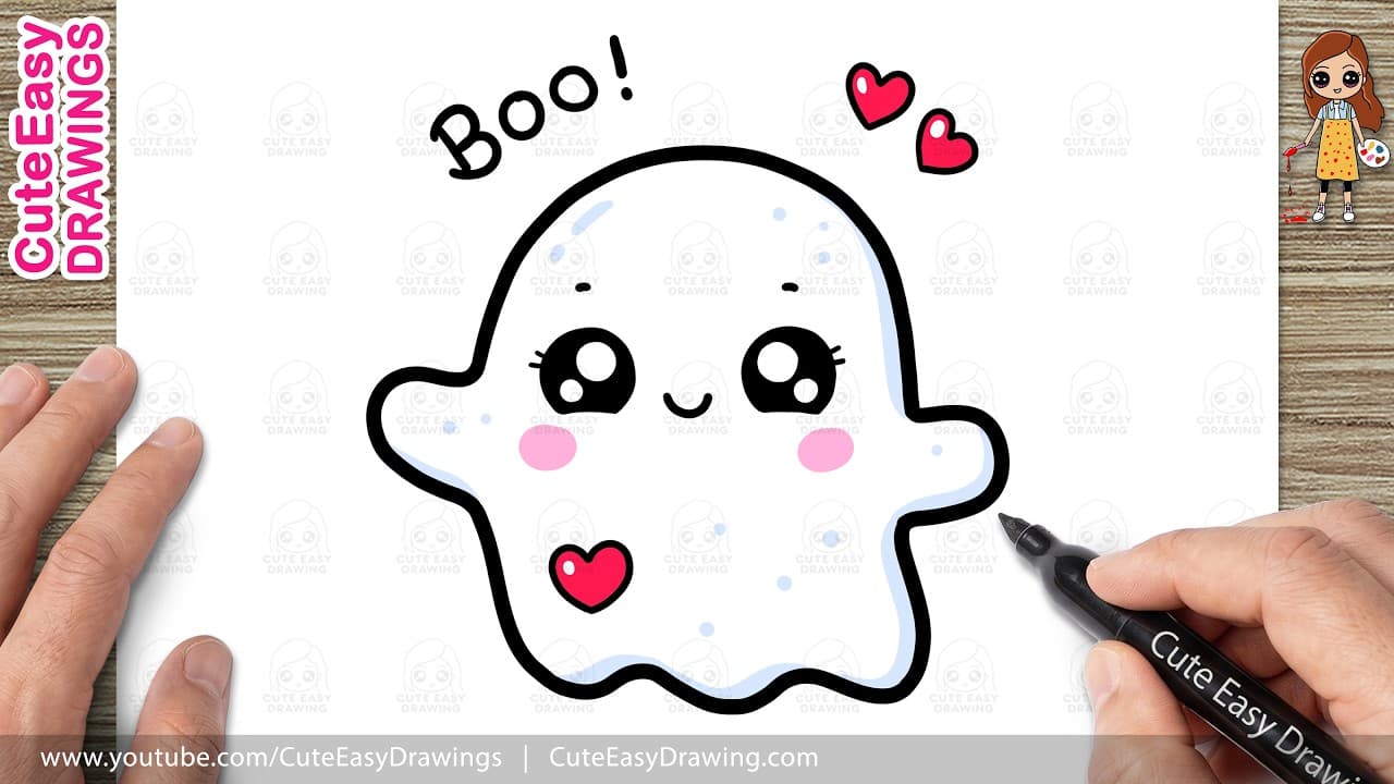 Preview of How to Draw a Cute Ghost Easy Step-by-Step | Kawaii Halloween Ghost Drawing for Kids and Toddlers!