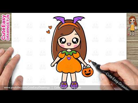 Preview of How to Draw Cute Halloween Girl Step by Step 🎃 Simple Halloween Drawing