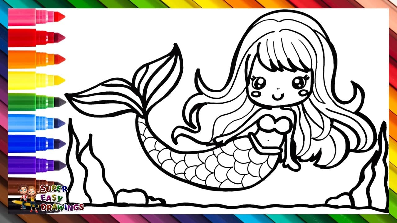 Preview of Draw and Color a Cute Mermaid π§ββοΈπππ Drawings for Kids